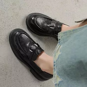 Осенне-летние туфли Krazing Pot из овчины на низком каблуке с круглым носком, женские туфли-оксфорды без шнуровки, туфли-лодочки с металлическими цветами 34 коричневый