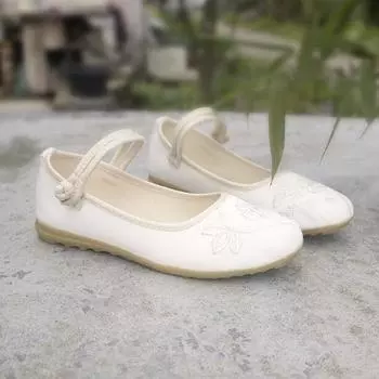 Осенне-летние женские туфли на плоской подошве, парусиновая обувь с вышивкой и цветочным узором, женская обувь в этническом стиле Мэри Джейн 36 белый