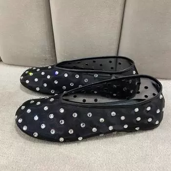 Осенне-летняя модная обувь Мэри Джейн с круглой головкой и бриллиантами, женская удобная балетная танцевальная обувь на плоской подошве 40