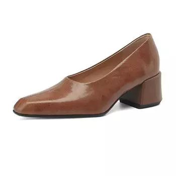 Осенне-летняя обувь из овчины Krazing Pot с квадратным носком на толстом высоком каблуке, женская обувь без шнуровки в сдержанном стиле, женские туфли-лодочки на мелком каблуке 34 чёрный