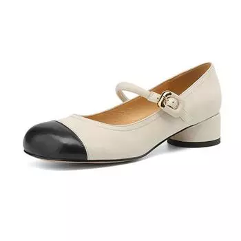 Осенне-летняя обувь из овчины с круглым носком на среднем каблуке Krazing Pot, женские туфли-лодочки Мэри Джейн разного цвета 34 чёрный