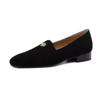 Осенне-летняя обувь из овечьей замши на низком каблуке с квадратным носком, офисные женские туфли без шнуровки с металлическими цветами, женские туфли-лодочки на мелкой подошве 34 коричневый