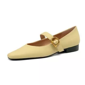 Осенне-летняя обувь на низком каблуке из овечьей кожи с квадратным носком, офисные женские туфли Мэри Джейн с металлической пряжкой, женские туфли-лодочки на мелкой подошве 34 чёрный