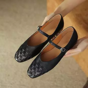 Осенне-летняя обувь на плоской подошве из коровьей кожи с круглым носком и плетением в стиле Мэри Джейн, женские туфли на плоской подошве на мелкой подошве 34 слоновая кость