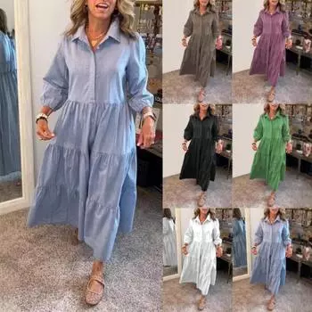 Осенне-летняя женская повседневная рубашка с лацканами, пышные платья S белый