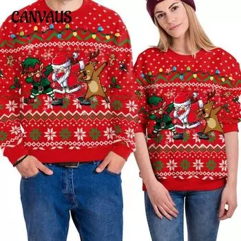 Осенне-рождественская женская толстовка с круглым вырезом и цифровым принтом больших размеров для женщин M