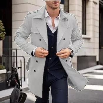 Осенне-весеннее мужское пальто средней и длинной длины, двубортный повседневный тренчкот M