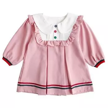 Осенне-весеннее платье с матросским воротником для девочек и длинными рукавами в консервативном стиле, хлопковое детское повседневное свободное платье для свадебной вечеринки, детское платье 100