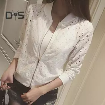 Осенне-весеннее женское пальто с ажурным кружевным воротником-стойкой на молнии, сплошной цвет, эластичные манжеты и подол, повседневная одежда, куртка для свиданий M белый