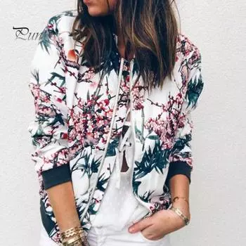 Осенне-весеннее женское пальто с цветочным принтом, кардиган на молнии с длинными рукавами, эластичными манжетами и воротником-стойкой, повседневная куртка для поездок на работу XL белый