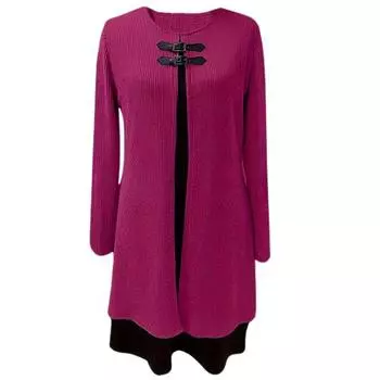 Осенне-весеннее женское платье из двух частей, трапециевидной формы с длинным рукавом, свободный подол, круглая шея, декор с пряжкой, вязаное мягкое цветное платье миди длиной до колена XL серый