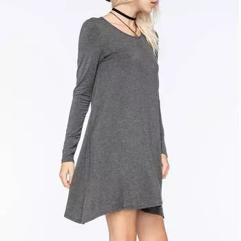 Осенне-весеннее женское платье с круглым вырезом, свободные длинные рукава, однотонное А-силуэтное плиссированное мини-платье, повседневная одежда для школы, работы, короткое, D S вино красного