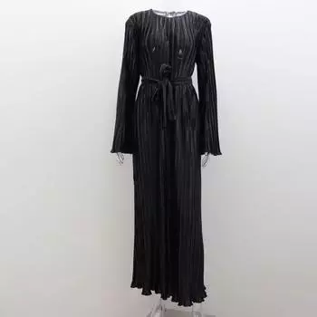 Осенне-весеннее женское платье с рукавами-колокольчиками, круглым вырезом, в полоску, плиссированное, однотонное, облегающее, со шнуровкой, на ремне, с присборенным краем, для выпускного вечера S абрикосовый