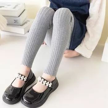 Осенне-весенние детские однотонные леггинсы для девочек, повседневные хлопковые брюки для малышей, вязаные штаны для младенцев, детские нижние штаны 80 бежевый