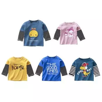 Осенне-весенние детские толстовки для мальчиков и девочек, футболка с рисунком Bastic, футболка, пуловеры с круглым вырезом и полосатыми рукавами, детская одежда, От 1 до 7 лет 100
