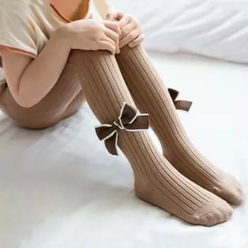 Осенне-весенние милые колготки в стиле Лолиты с бантом для девочек, весенне-осенние хлопковые вязаные чулки для младенцев, детские колготки, детские носки для детей 1-12 лет XS дубильная кора