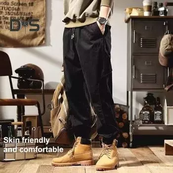 Осенне-весенние мужские брюки-карго с резинкой на щиколотке, свободные, износостойкие, с завязками на резинке, с карманами, для работы на открытом воздухе XXXL зелёный