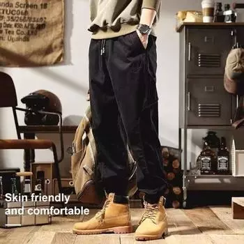 Осенне-весенние мужские брюки-карго с резинкой на щиколотке, износостойкие, с завязками на резинке, с карманами, для работы на открытом воздухе XL хаки