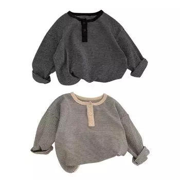 Осенне-весенние новые детские футболки с длинными рукавами, полосатые детские нижние рубашки, хлопковые футболки для маленьких мальчиков и девочек, одежда 100