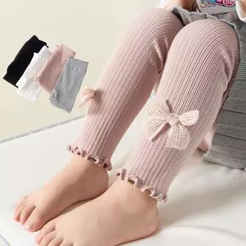 Осенне-весенние новые детские леггинсы с бантом для девочек, повседневные хлопковые брюки для малышей, однотонные вязаные брюки для младенцев, детские нижние брюки 80 розовый