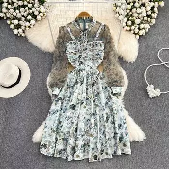 Осенне-весенние женские винтажные сетчатые лоскутные вечерние платья с принтом чернил, роскошное праздничное платье миди с бисером