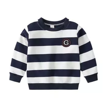 Осенне-весенний детский свитер для маленьких мальчиков, черно-белые полосатые пуловеры с длинными рукавами, футболка с круглым вырезом, детская одежда, одежда для детей от 1 до 7 лет 90