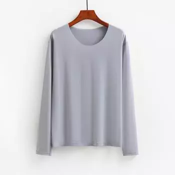 Осенне-весенний мужской бесшовный однотонный топ с круглым вырезом и длинными рукавами, эластичная быстросохнущая повседневная футболка L темно-синий