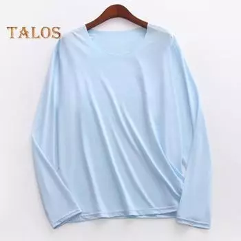 Осенне-весенний мужской бесшовный однотонный топ с круглым вырезом и длинными рукавами, эластичная быстросохнущая повседневная футболка L белый