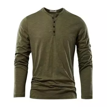 Осенне-весенний мужской топ с круглым вырезом и длинными рукавами, сплошной цвет на пуговицах, мягкий дышащий повседневный пуловер, мужская повседневная футболка средней длины M белый