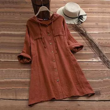 Осенне-весенняя блузка женская на шнурке хлопок лен однотонная шляпа свободный капюшон с длинными рукавами кардиган рубашка куртка юбка XS серый