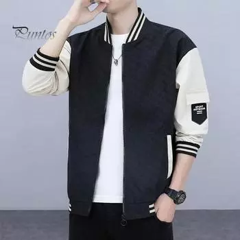 Осенне-весенняя мужская бейсбольная куртка с воротником-стойкой на молнии контрастного цвета, свободная тонкая куртка большого размера с карманами для путешествий, спортивная верхняя одежда для мужчин среднего возраста L белый
