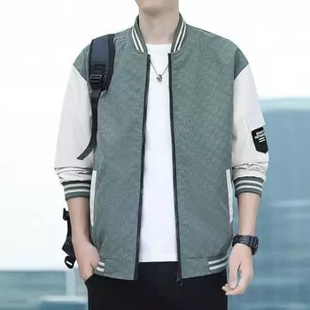 Осенне-весенняя мужская бейсбольная куртка с воротником-стойкой на молнии контрастного цвета, свободная тонкая куртка большого размера с карманами для путешествий, спортивная верхняя одежда для мужчин среднего возраста L чёрный