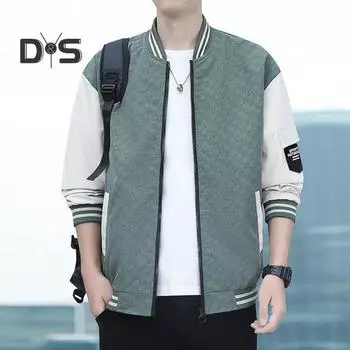 Осенне-весенняя мужская бейсбольная куртка с воротником-стойкой на молнии контрастного цвета, свободная тонкая куртка большого размера с карманами для путешествий, спортивная верхняя одежда для мужчин среднего возраста L чёрный