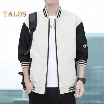 Осенне-весенняя мужская бейсбольная куртка с воротником-стойкой на молнии контрастного цвета, свободная тонкая куртка большого размера с карманами для путешествий, спортивная верхняя одежда для мужчин среднего возраста L зелёный