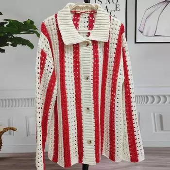 Осенне-весенняя мужская рубашка-кардиган, вязаная рубашка с отложным воротником, однобортная, свободная, с длинными рукавами, соответствующего цвета M красный