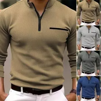 Осенне-весенняя мужская рубашка на молнии с полуоткрытым воротником-стойкой, однотонная, формальная, деловая, эластичная XL темно-синий