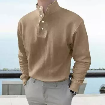 Осенне-весенняя мужская рубашка на пуговицах с полуоткрытым воротником-стойкой, длинными рукавами, однотонными эластичными манжетами, свободный пуловер для повседневной носки, офисный топ M белый