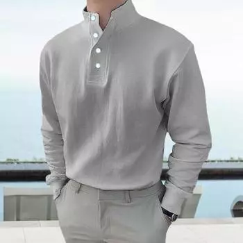 Осенне-весенняя мужская рубашка на пуговицах с полуоткрытым воротником-стойкой, длинными рукавами, однотонными эластичными манжетами, свободный пуловер XL белый