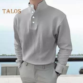 Осенне-весенняя мужская рубашка на пуговицах с полуоткрытым воротником-стойкой, длинными рукавами, однотонными эластичными манжетами, свободный пуловер для повседневной носки, офисный топ XL белый