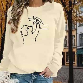 Осенне-весенняя одежда Dog & People High Five Print Свитер Топы для женщин Круглый вырез Длинный рукав XS чёрный