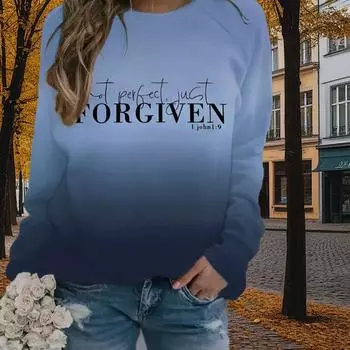 Осенне-весенняя одежда, градиентные цвета и принт с буквами, свитера, топы для женщин, круглый вырез, длинный рукав XS зелёный