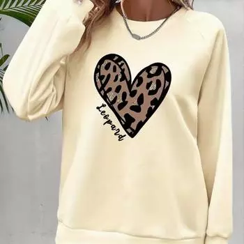 Осенне-весенняя одежда Хаки с принтом «Любовь» Свитер Топы для женщин Круглый вырез Длинный рукав XS чёрный