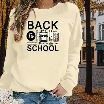 Осенне-весенняя одежда, канцелярские принадлежности, принт, свитер, топы для женщин, круглый вырез, длинный рукав XS чёрный