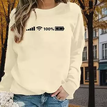 Осенне-весенняя одежда Мобильный режим печати свитер топы для женщин круглый вырез длинный рукав XS чёрный