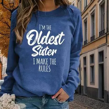 Осенне-весенняя одежда Q-версия с принтом букв, свитер, топы для женщин, круглый вырез, длинный рукав XS чёрный