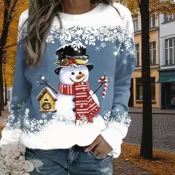 Осенне-весенняя одежда Рождественский свитер с принтом «Снеговик» для женщин с круглым вырезом и длинным рукавом XS розовый