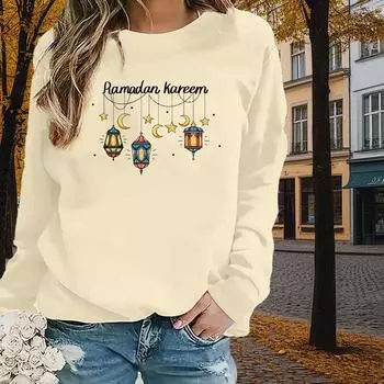 Осенне-весенняя одежда с принтом масляной лампы и звезд, луны, свитера, топы для женщин, круглый вырез, длинный рукав XS чёрный