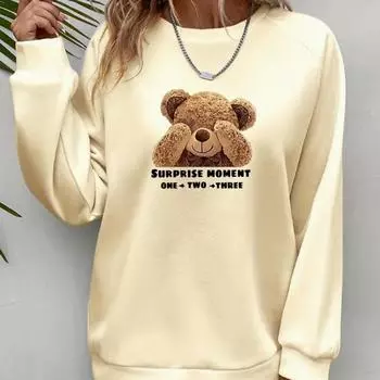 Осенне-весенняя одежда с принтом плюшевого мишки, топы-свитера для женщин с круглым вырезом и длинным рукавом XS красный