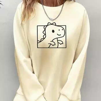 Осенне-весенняя одежда с рисунком динозавра, свитер, топы для женщин, круглый вырез, длинный рукав XS чёрный