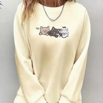 Осенне-весенняя одежда с рисунком из мультфильма «Три кота», свитер, топы для женщин, круглый вырез, длинный рукав XS чёрный